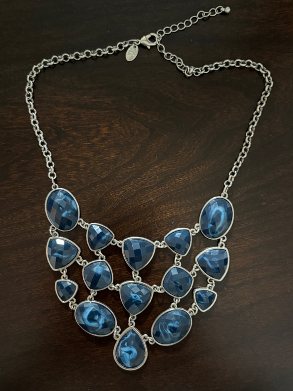 Silver-Tone Blue Statement Bib Necklace